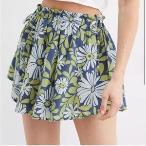 Aerie blue and green side tie Floral Mini Skirt - Size L
